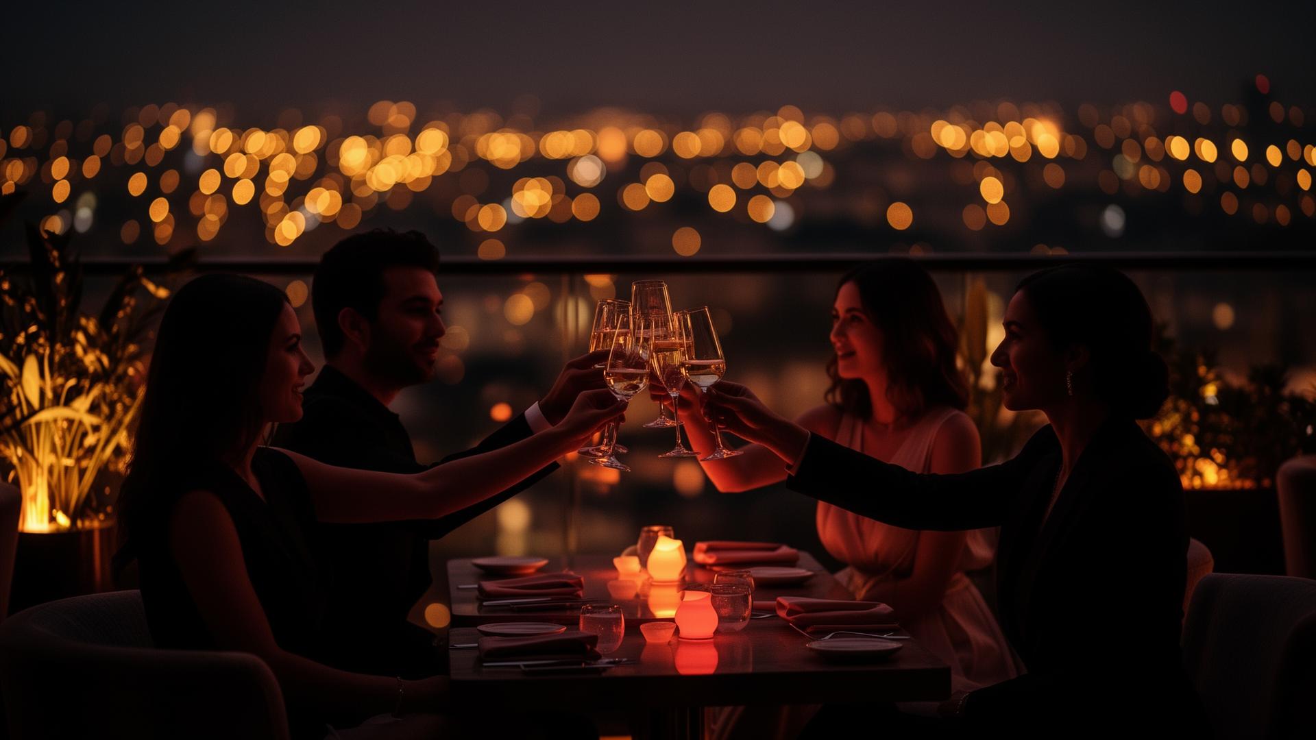 Rooftop lounge at night
